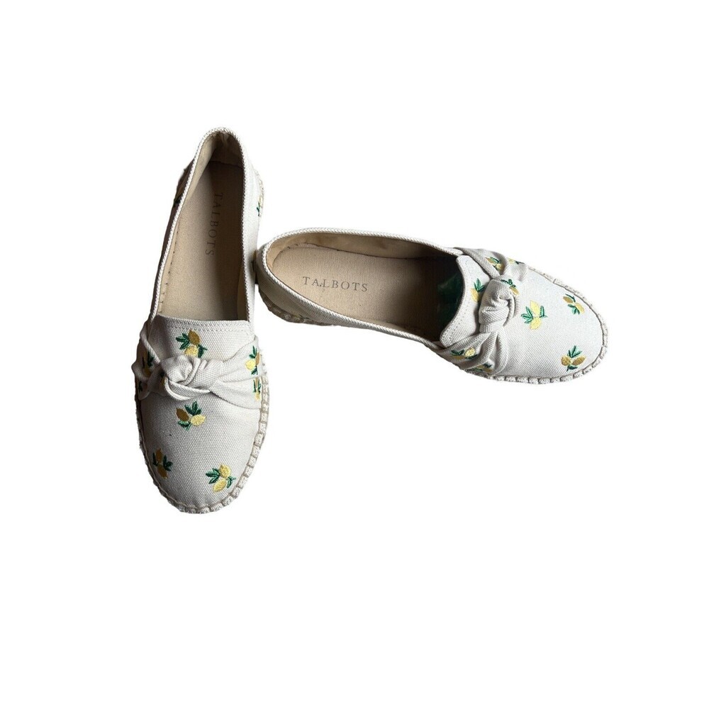 Talbots Izzy Lemon Embroidered Knotted Canvas Espadrille Flats Women’s Size 7M - Picture 3 of 12